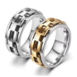 2 Set Unisex Ring Size 9  Spin  Rotate  Stainless Steel Rings Jewelry
